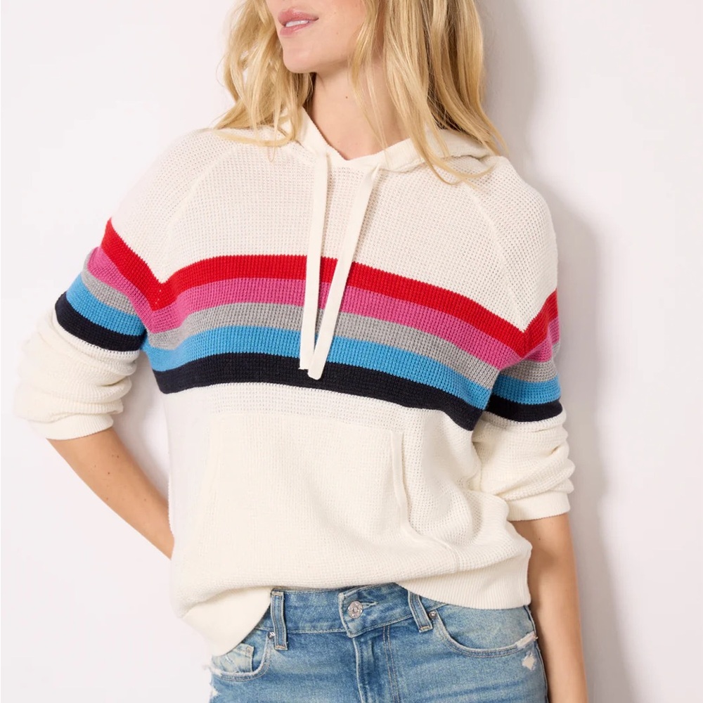 Faherty Women’s Throwback Waffle Hoodie Stripes Organic Cotton Cashmere Blend Sm